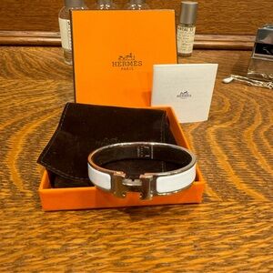 Hermes White and Silver Bracelet